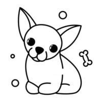 icono de ilustración de vector de dibujos animados lindo de un cachorro de perro chihuahua. es estilo de contorno.