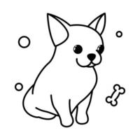 icono de ilustración de vector de dibujos animados lindo de un cachorro de perro chihuahua. es estilo de contorno.