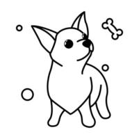 icono de ilustración de vector de dibujos animados lindo de un cachorro de perro chihuahua. es estilo de contorno.