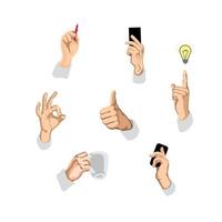 Set of hands businessman with different actions vector