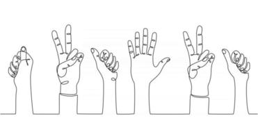 continuous line drawing of people with raised hands voting concept vector illustration