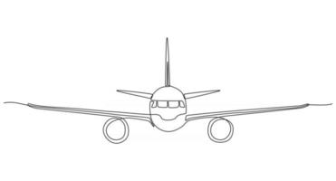 Ilustración de vector de dibujo de línea continua de avión