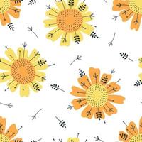 Seamless pattern of summer flowers in a flat style on a white background vector