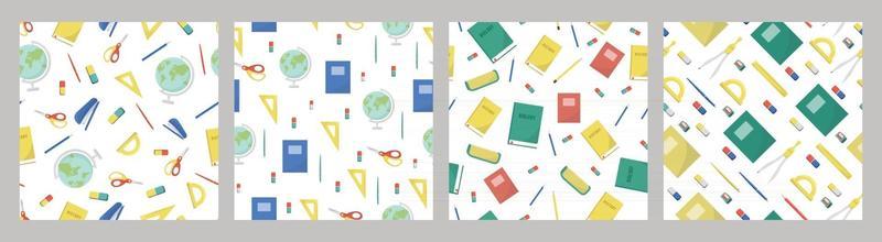 set of patterns school supplies and office stationary on white background Back to school education and business concept Vector seamless pattern for banner poster office supply store and wallpaper