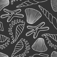 Grey seamless background with silhouettes of ocean shells and starfish vector