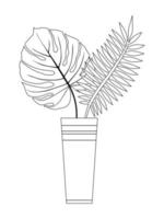 PAINTED TROPICAL LEAVES IN A TALL VASE ON A WHITE BACKGROUND vector