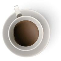 una taza de café y un platillo vista superior vector