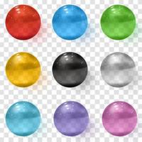 Set of multicolored transparent glass spheres with shadows vector