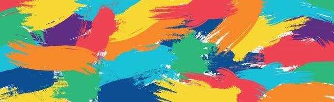 Realistic rainbow colored paint strokes on panoramic background - Vector