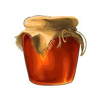 Jar of honey from a splash of watercolor, colored drawing, realistic. Vector illustration of paints