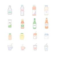 diferentes tipos de bebidas. ilustraciones de diseño de vectores de estilo dibujado a mano.