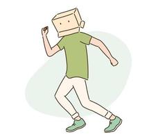 A man with a box on his face is running away. hand drawn style vector design illustrations.