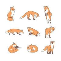 Various poses of the fox. hand drawn style vector design illustrations.