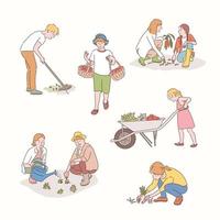 People are gardening and doing small farms.hand drawn style vector design illustrations.