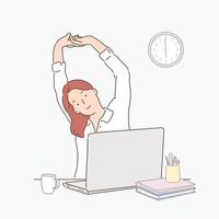 A woman is stretching in the office. vector