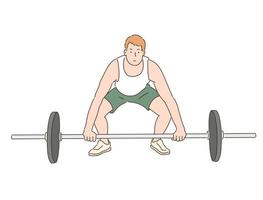 A man is lifting weights. hand drawn style vector design illustrations.