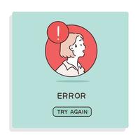 computer error screen. It has an icon of a surprised face, an exclamation mark, and an error message written on it. hand drawn style vector design illustrations.