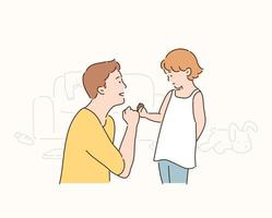 Dad and daughter are making a promise with their fingers. hand drawn style vector design illustrations.