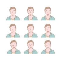 Collection of icons of various facial expressions of men. hand drawn style vector design illustrations.