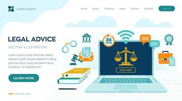 Online Legal advice concept. Labor law, Lawyer, Attorney at law. Lawyer website on laptop screen. Professional law attorney consultation online, legal assistance in business. vector