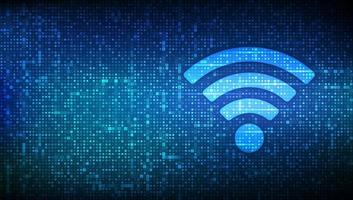 Wi-Fi network icon. Wi Fi sign made with binary code. Wlan access, wireless hotspot signal symbol. Mobile connection zone. Data transfer. Router or mobile transmission. vector