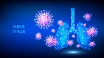 virus de pulmón. Resumen de células de virus covid-19 poligonales bajas en pulmones humanos. Concepto médico de pulmones infectados por coronavirus 2019-ncov. enfermedad pulmonar, neumonía, asma, cáncer, tuberculosis. vector