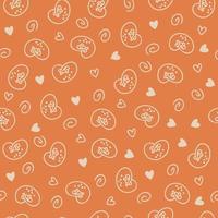 Doodle seamless pattern of pretzels and hearts vector