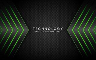 Abstract 3D black technology background overlap layers on dark space with green light effect decoration. Modern graphic design template elements for poster, flyer, brochure, or banner vector