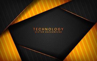 Abstract 3D black technology background overlap layers on dark space with orange light effect decoration. Modern graphic design template elements for poster, flyer, brochure, or banner vector
