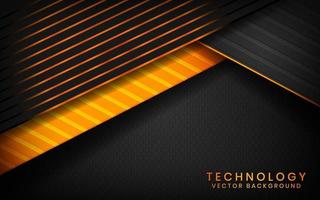 Abstract 3D black technology background overlap layers on dark space with orange light effect decoration. Modern graphic design template elements for poster, flyer, brochure, or banner vector