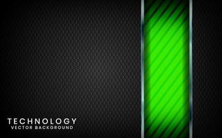 Abstract 3D black technology background overlap layers on dark space with green light effect decoration. Modern graphic design template elements for poster, flyer, brochure, or banner vector