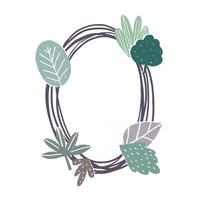 Oval frame with textured leaves decoration vector