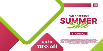 Summer sale offer banner social media template with square geometric pattern green and red color vector