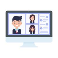 vector businessman on computer screen online meeting concept