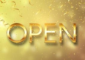 gold open sign with confetti vector