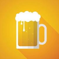 Beer glass with bubbles and long shadow. flat design. Vector illustration