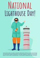 National lighthouse day poster vector template. Beacon keeper. Brochure, cover, booklet page concept design with flat illustrations. Advertising flyer, leaflet, banner layout