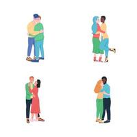 Happy hugging couples flat color vector detailed characters set