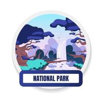 National park flat color vector badge. Exploration and expedition. Tourism and traveling. Journey into wilderness. Mystical forest graphic sticker. Jungle isolated cartoon design element