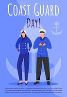 Coast guard day poster vector template. Maritime professional holiday celebration. Brochure, cover, booklet page concept design with flat illustrations. Advertising flyer, leaflet, banner layout