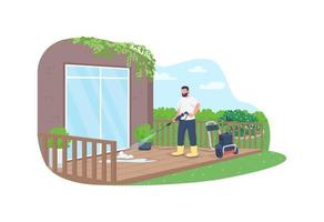 Deck cleaning with power wash gun 2D vector web banner