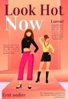 Fashion news magazine cover template. Runway models outfits. Trendy clothes. Journal mockup design. Vector page layout with flat character. Style guide advertising cartoon illustration with text space