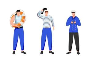 Maritime occupation flat vector illustration. Marine professions. Seafarers in work uniform. Sailors and navigator in work uniform isolated cartoon characters on white background