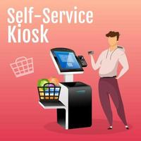 Self service kiosk social media post mockup. Store payment machine web banner design template. Shopping online counter booster, content layout. Interactive freestanding construction poster vector