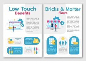 Low touch benefits brochure template. Brics and mortal flows. Flyer, booklet, leaflet concept with flat illustrations. Vector page cartoon layout for magazine. advertising invitation with text space