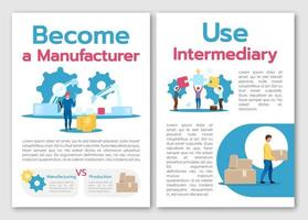 Become manufacturer brochure template. Use intermediary. Flyer, booklet, leaflet concept with flat illustrations. Vector page cartoon layout for magazine. advertising invitation with text space