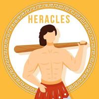 Heracles orange social media post mockup. Ancient Greek hero. Mythological figure. Web banner design template. Social media booster, content layout. Poster, printable card with flat illustrations vector
