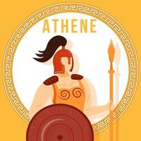 Athene orange social media post mockup. Greek goddess. Divine mythological figure. Web banner design template. Social media booster, content layout. Poster, printable card with flat illustrations vector