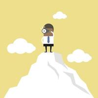 African businessman looking at a telescope on the top of the hill. vector