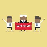 African businessman holding welcome sign. vector